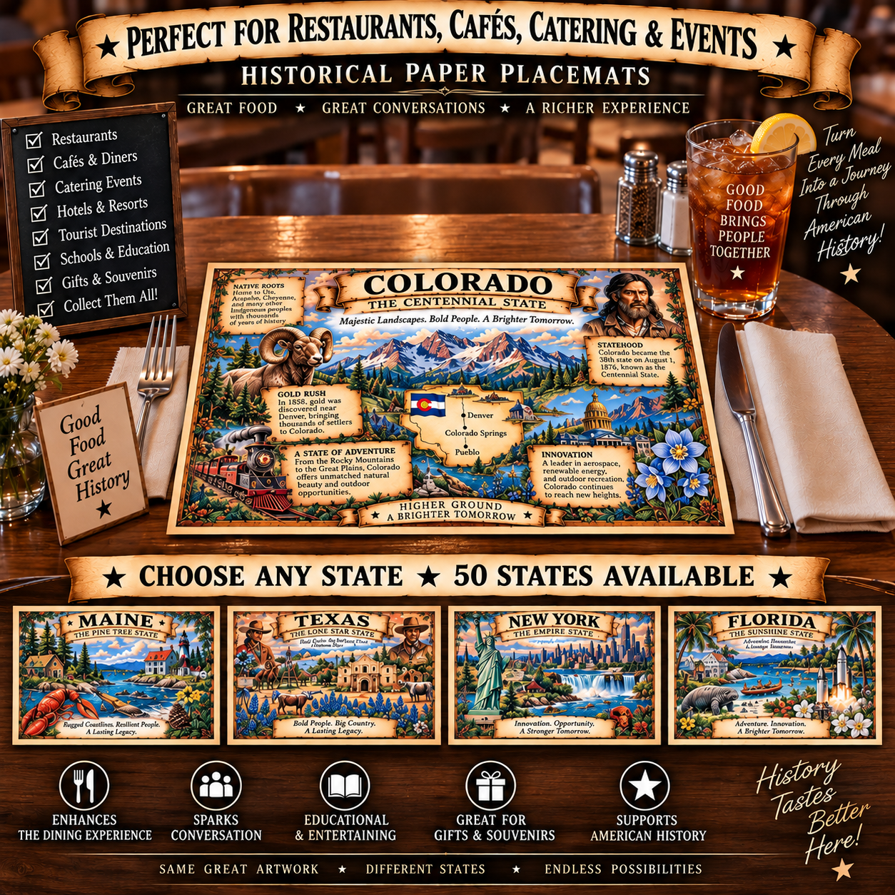 Historical State Placemats Set of 4 | Your State or Assorted | American History - Image 5