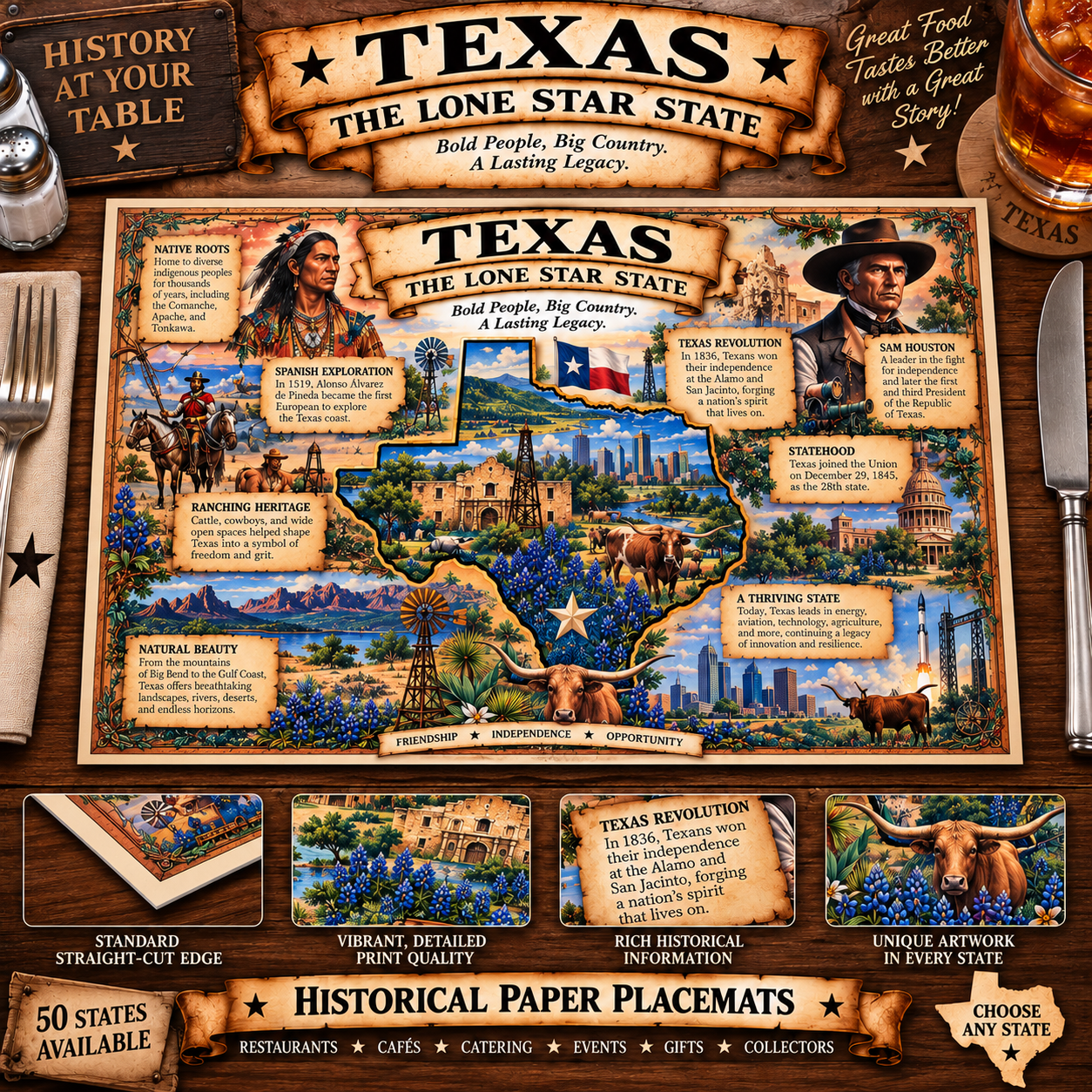 Historical State Placemats Set of 4 | Your State or Assorted | American History - Image 3