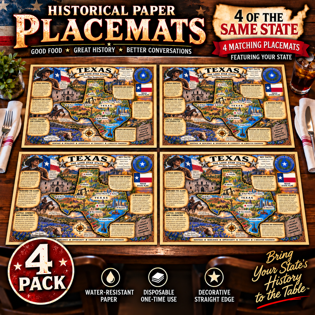 Historical State Placemats Set of 4 | Your State or Assorted | American History - Image 10