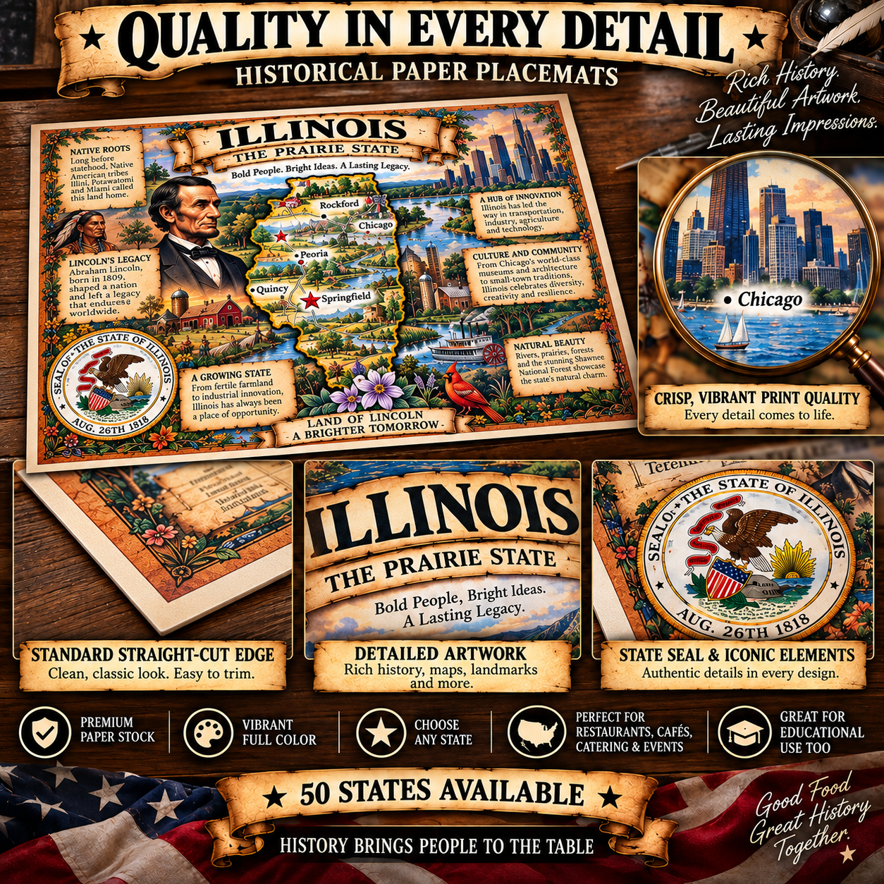 Historical State Placemats Set of 4 | Your State or Assorted | American History - Image 2