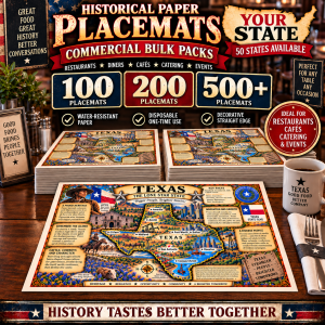 Bulk Historical State Placemats – Restaurant Paper Placemats – 100, 200 or 500 Pack