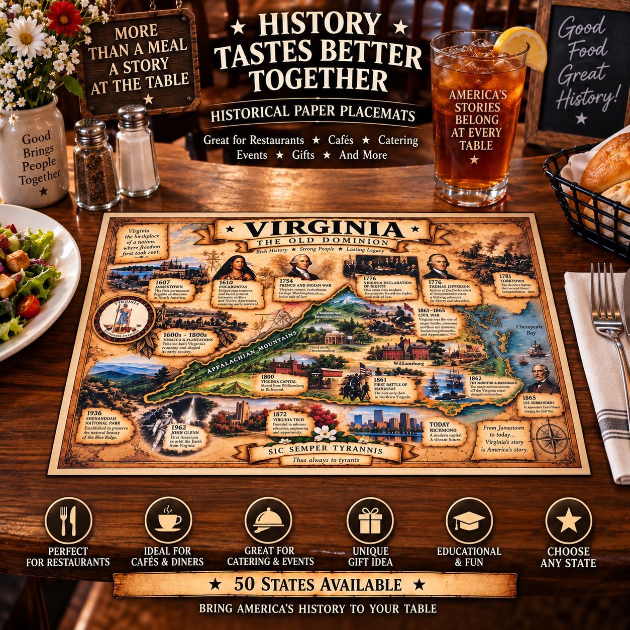 Historical State Placemats Set of 4 | Your State or Assorted | American History - Image 4